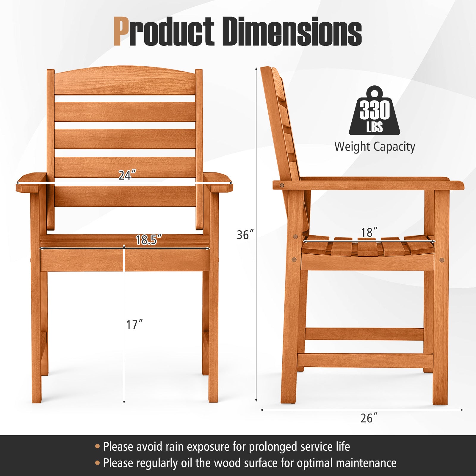 Outdoor Wooden Dining Chairs with Inclined Backrests and Slatted Seats - Tampa Home & Garden Store