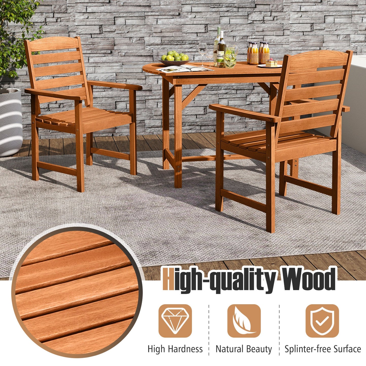 Outdoor Wooden Dining Chairs with Inclined Backrests and Slatted Seats - Tampa Home & Garden Store