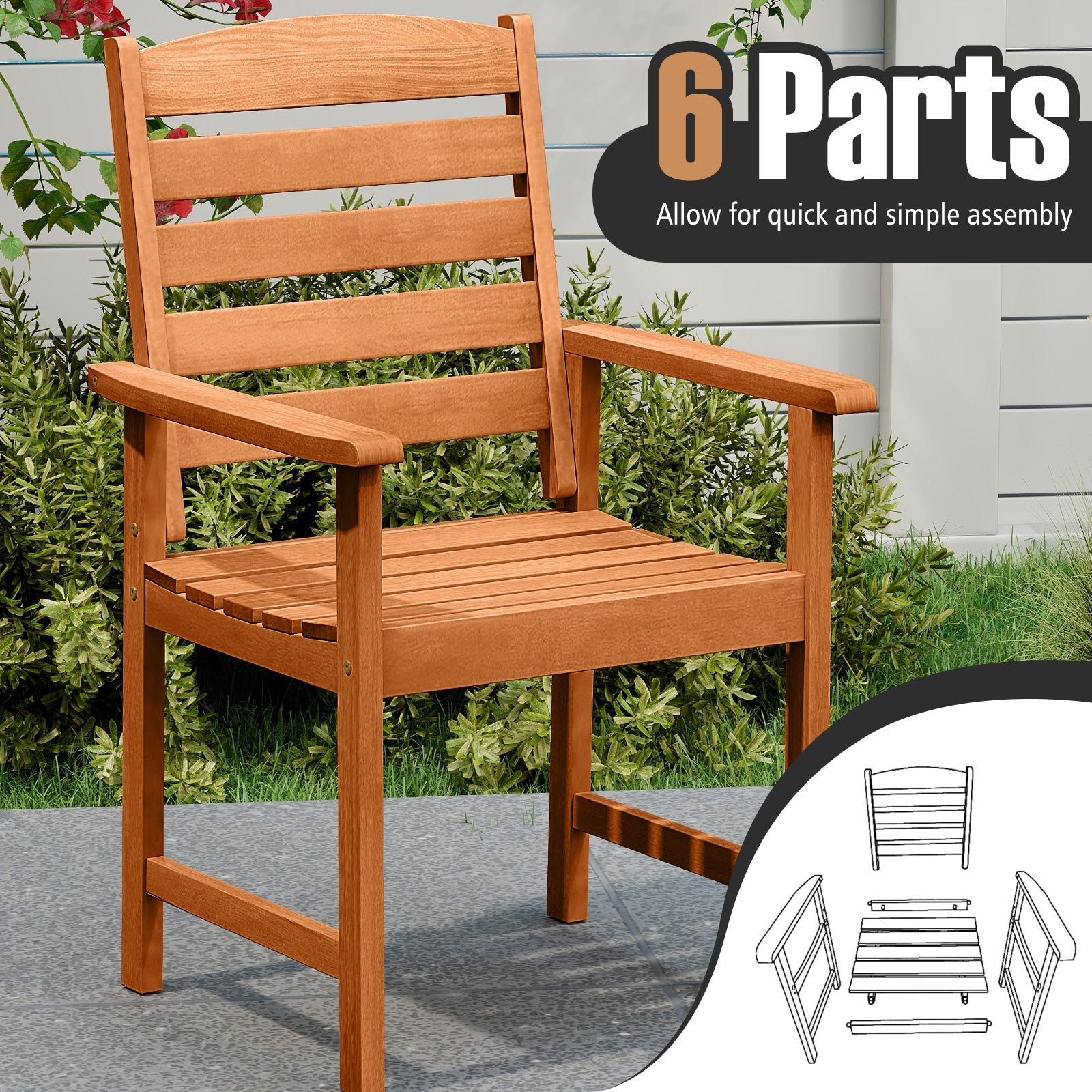 Outdoor Wooden Dining Chairs with Inclined Backrests and Slatted Seats - Tampa Home & Garden Store