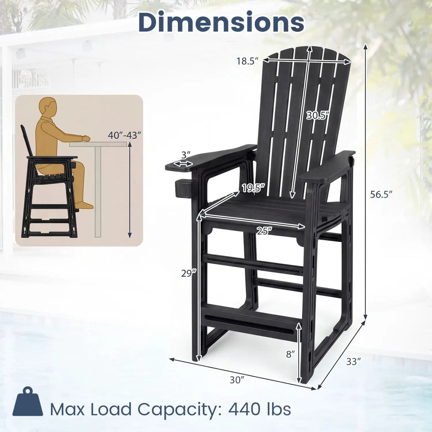 Outdoor Bar Stool 29 Inch Height With Backrest