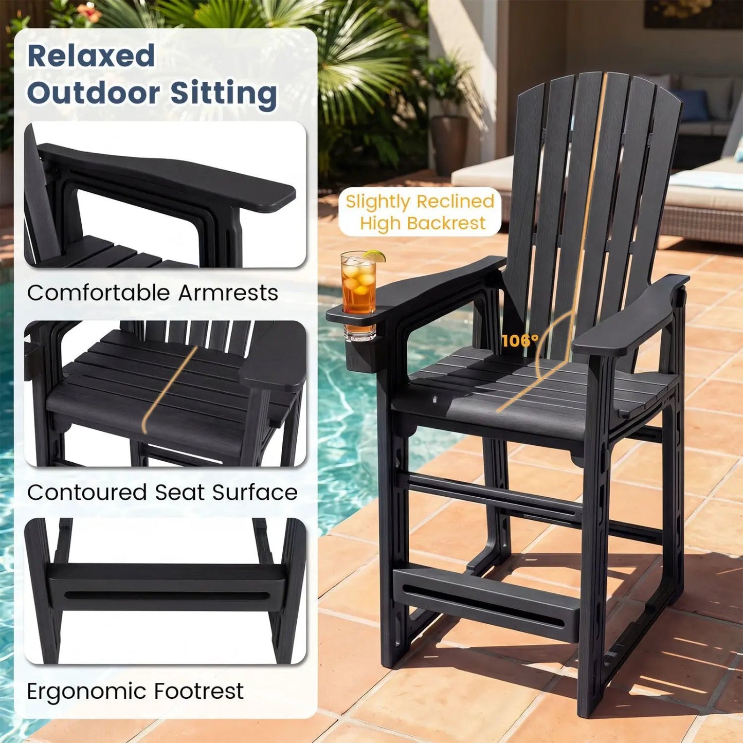 Outdoor Bar Stool 29 Inch Height With Backrest