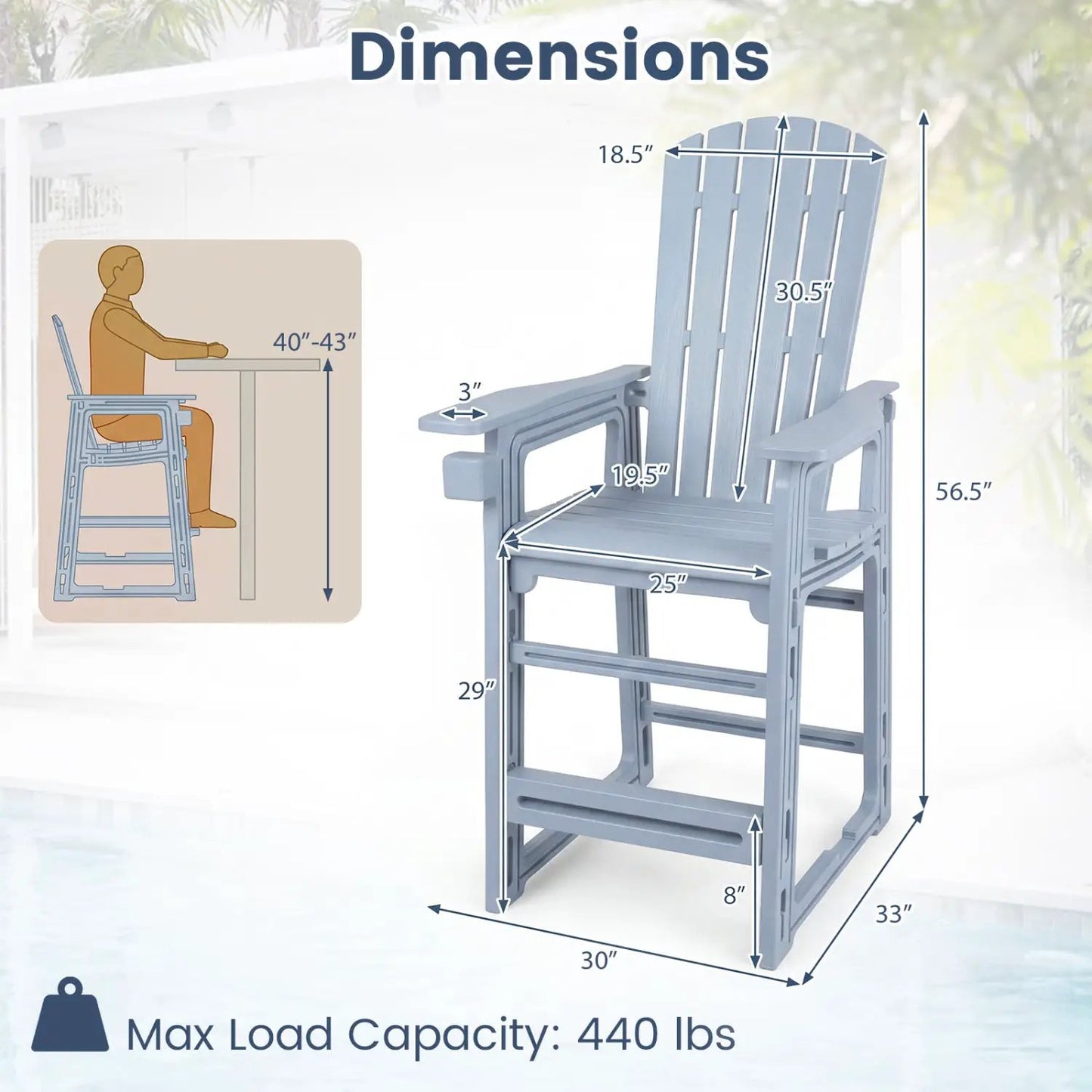 Outdoor Bar Stool 29 Inch Height With Backrest