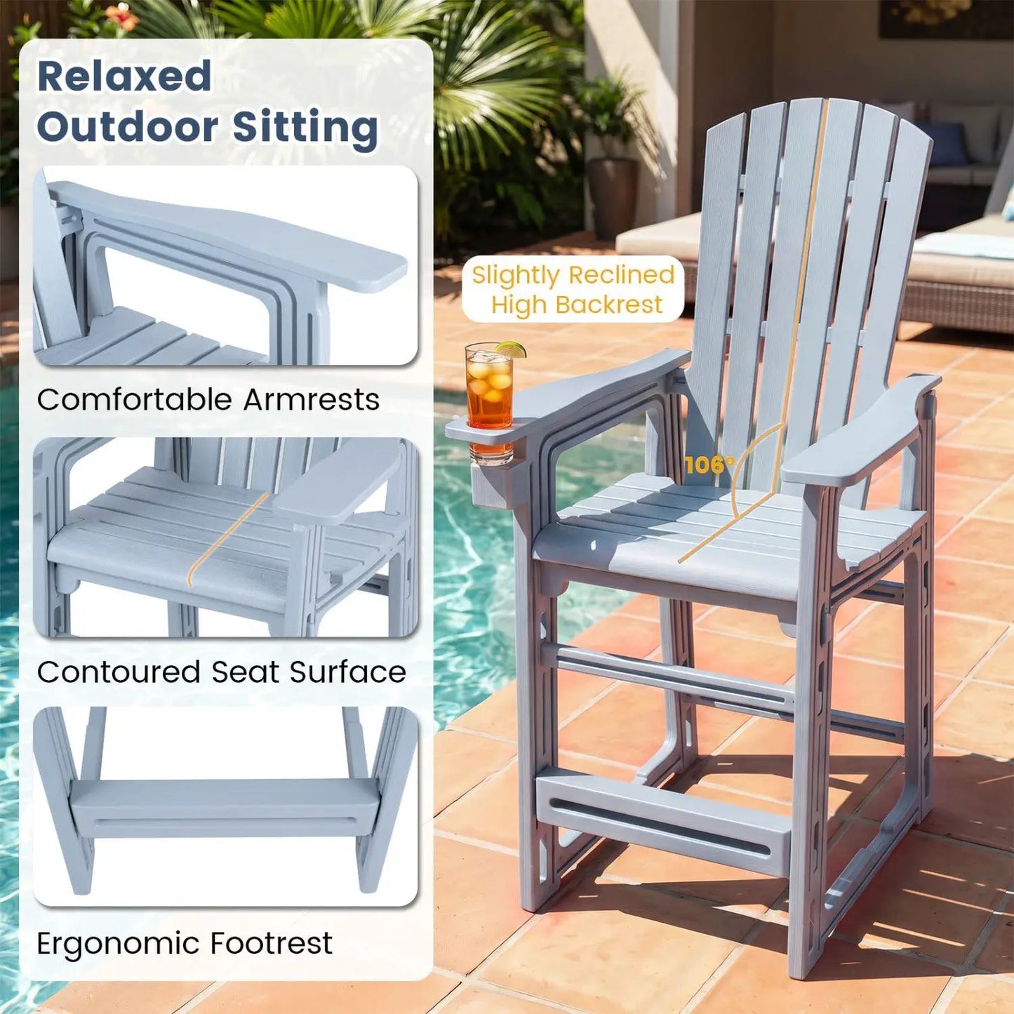 Outdoor Bar Stool 29 Inch Height With Backrest
