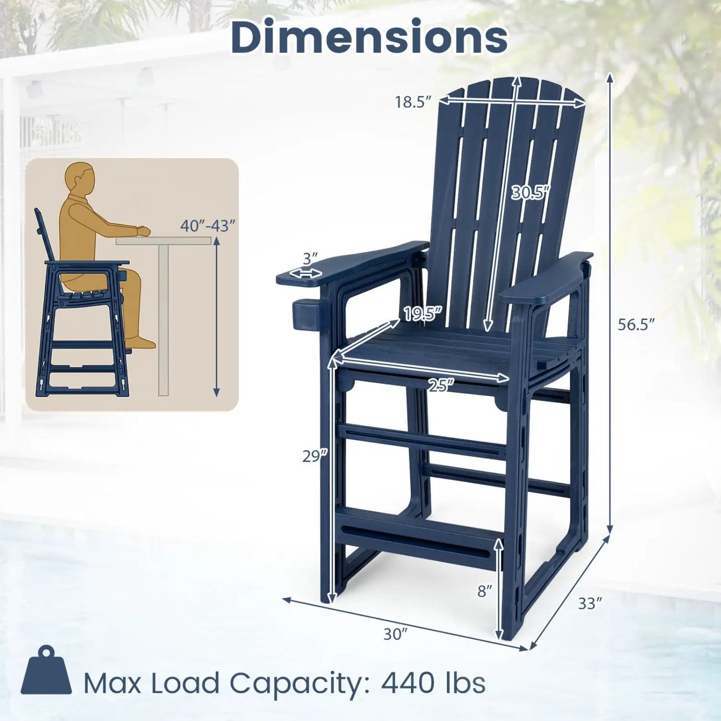 Outdoor Bar Stool 29 Inch Height With Backrest