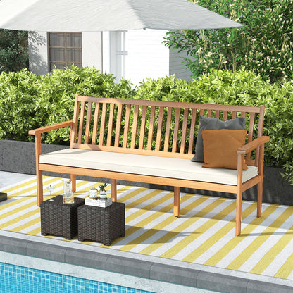 Outdoor 3-Seat Wood Bench with Seat Cushion and Slatted Seat-White - Tampa Home & Garden Store