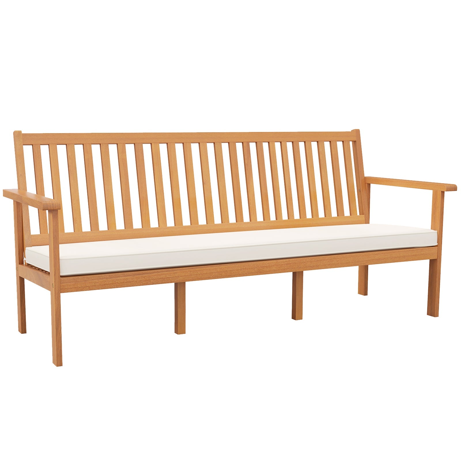 Outdoor 3-Seat Wood Bench with Seat Cushion and Slatted Seat-White - Tampa Home & Garden Store