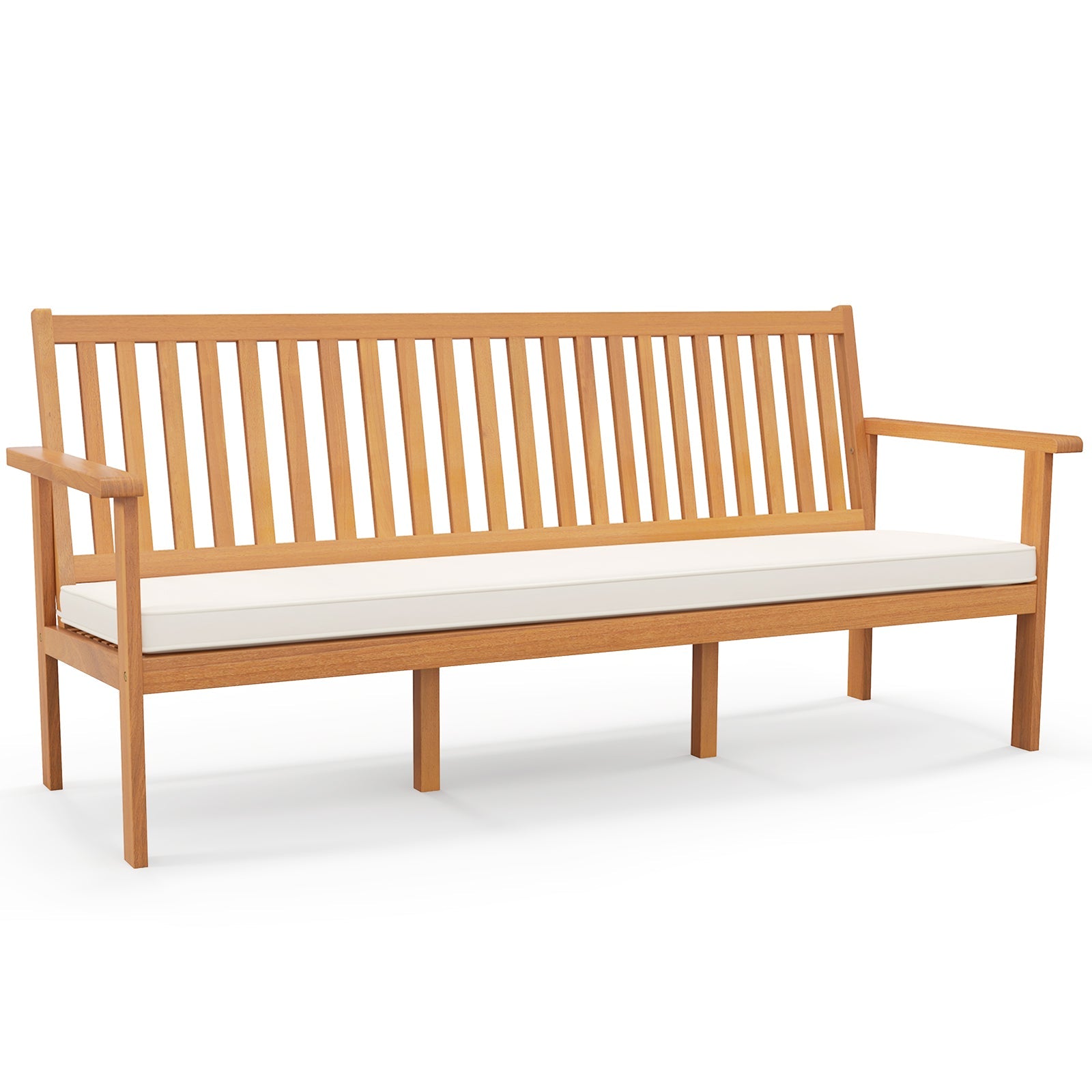 Outdoor 3-Seat Wood Bench with Seat Cushion and Slatted Seat-White - Tampa Home & Garden Store