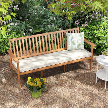 Outdoor 3-Seat Wood Bench with Seat Cushion and Slatted Seat-White - Tampa Home & Garden Store