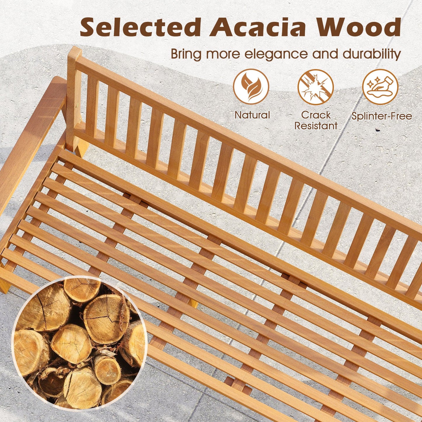 Outdoor 3-Seat Wood Bench with Seat Cushion and Slatted Seat-White - Tampa Home & Garden Store