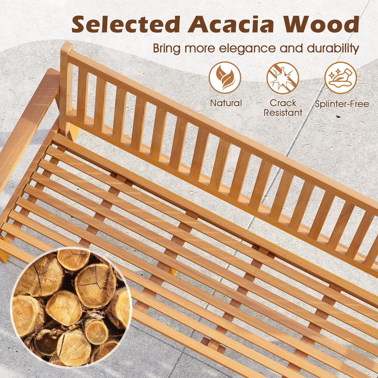 Outdoor 3-Seat Wood Bench with Seat Cushion and Slatted Seat-White - Tampa Home & Garden Store
