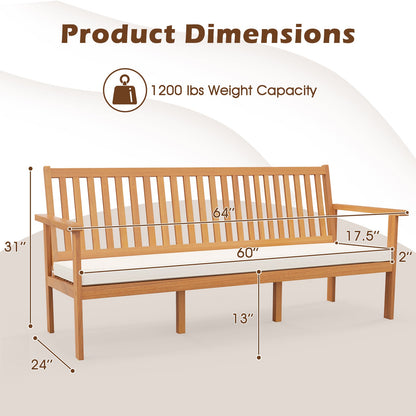 Outdoor 3-Seat Wood Bench with Seat Cushion and Slatted Seat-White - Tampa Home & Garden Store
