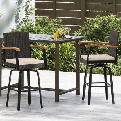 DirectDeals 360° Swivel Outdoor Bar Stool with Cushion & Wood Armrests, set of 2 on Tampa Home & Garden Store