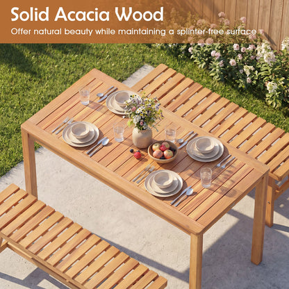 Outdoor Acacia Wood Dining Table with Slatted Tabletop for 4-6