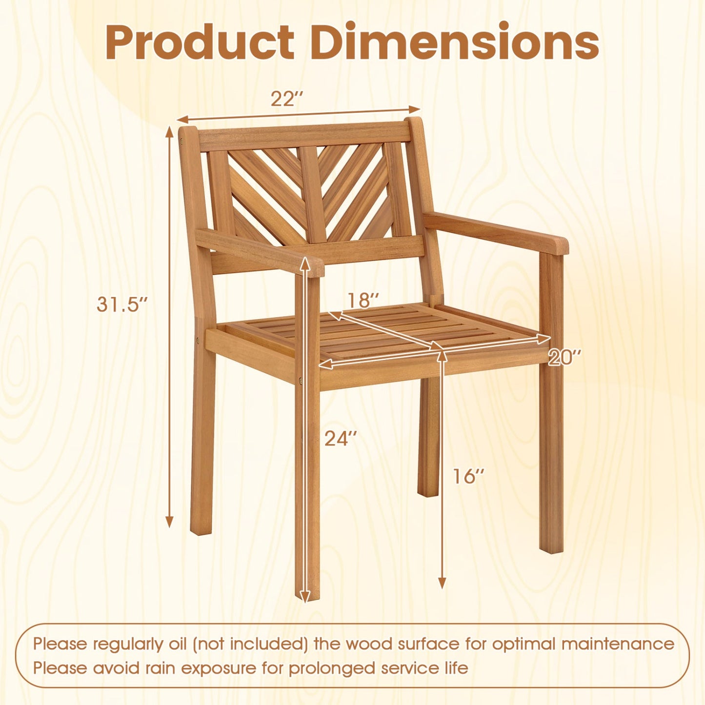 Outdoor Acacia Wood Patio Dining Chairs Garden