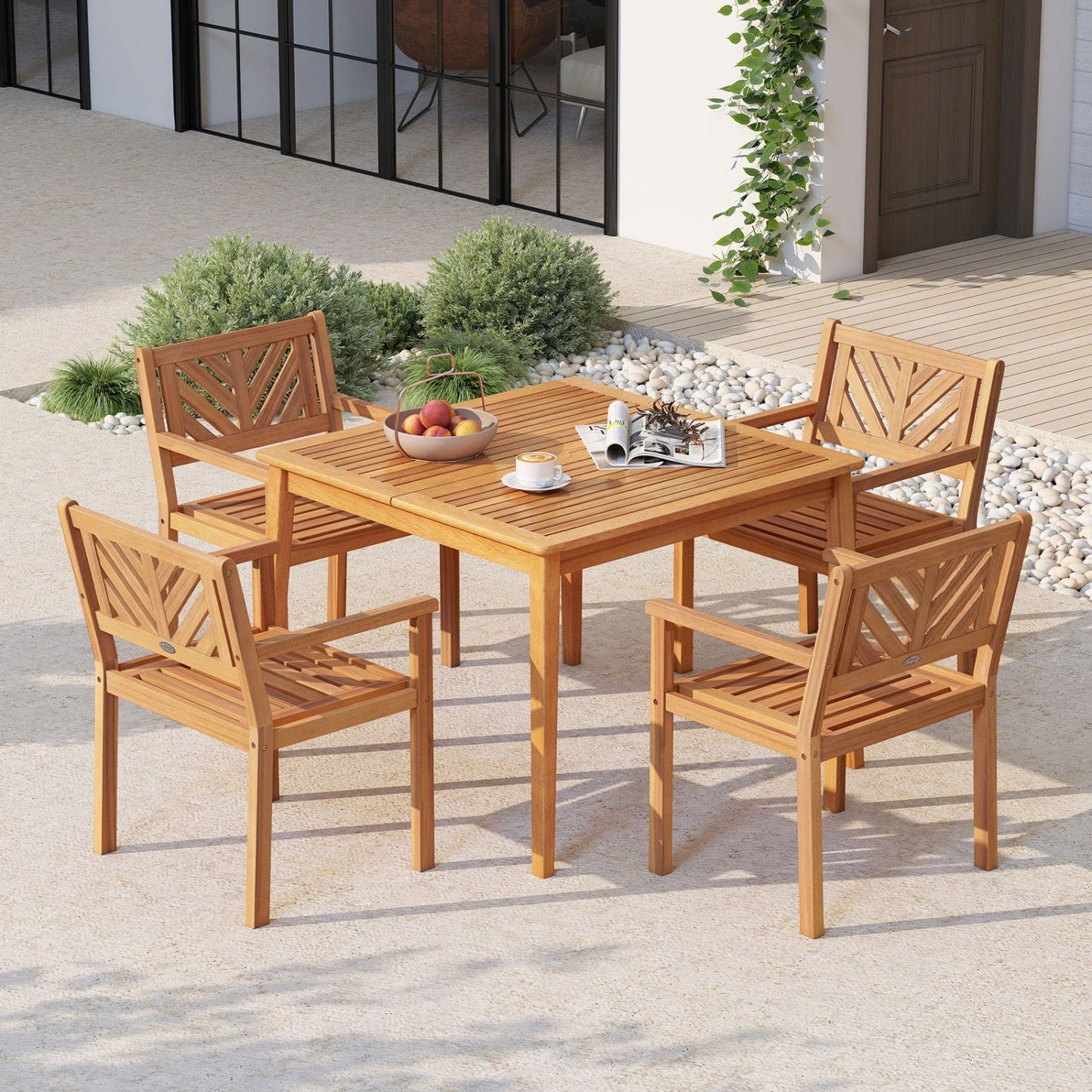 Outdoor Acacia Wood Patio Dining Chairs Garden