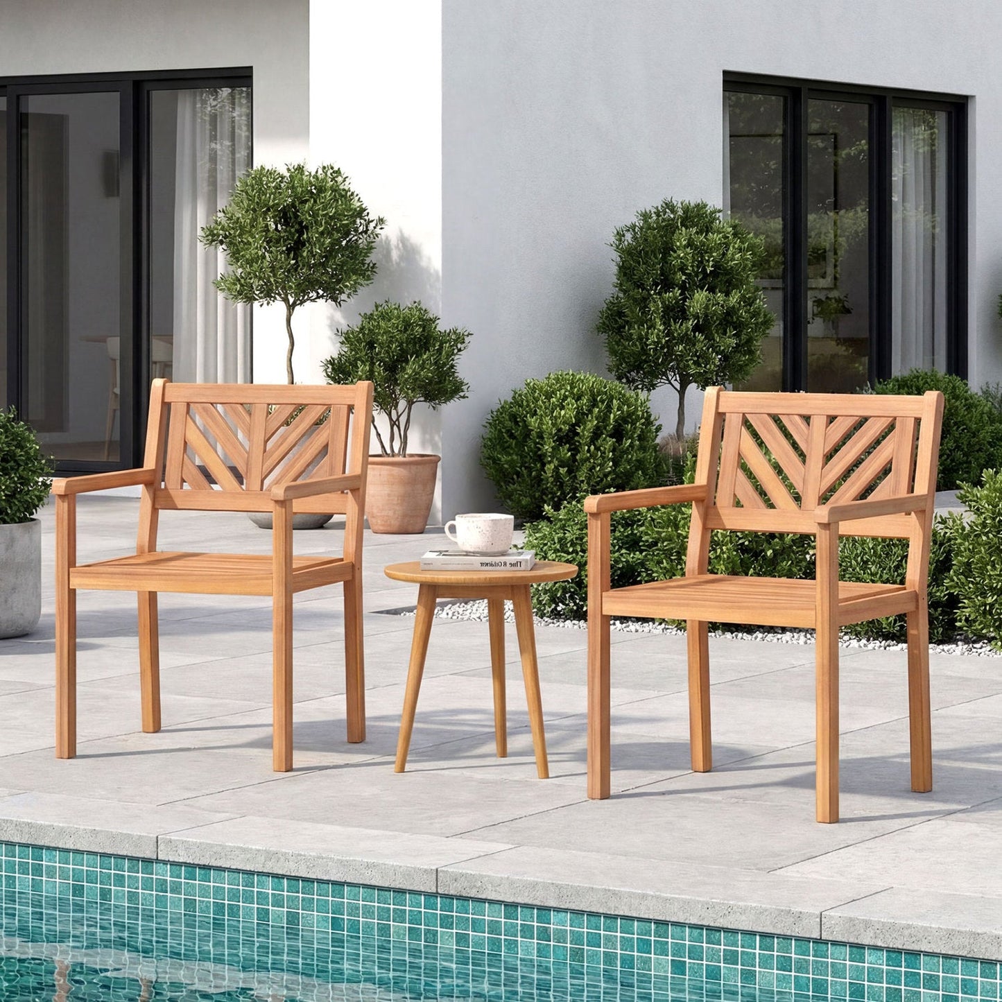 Outdoor Acacia Wood Patio Dining Chairs Garden