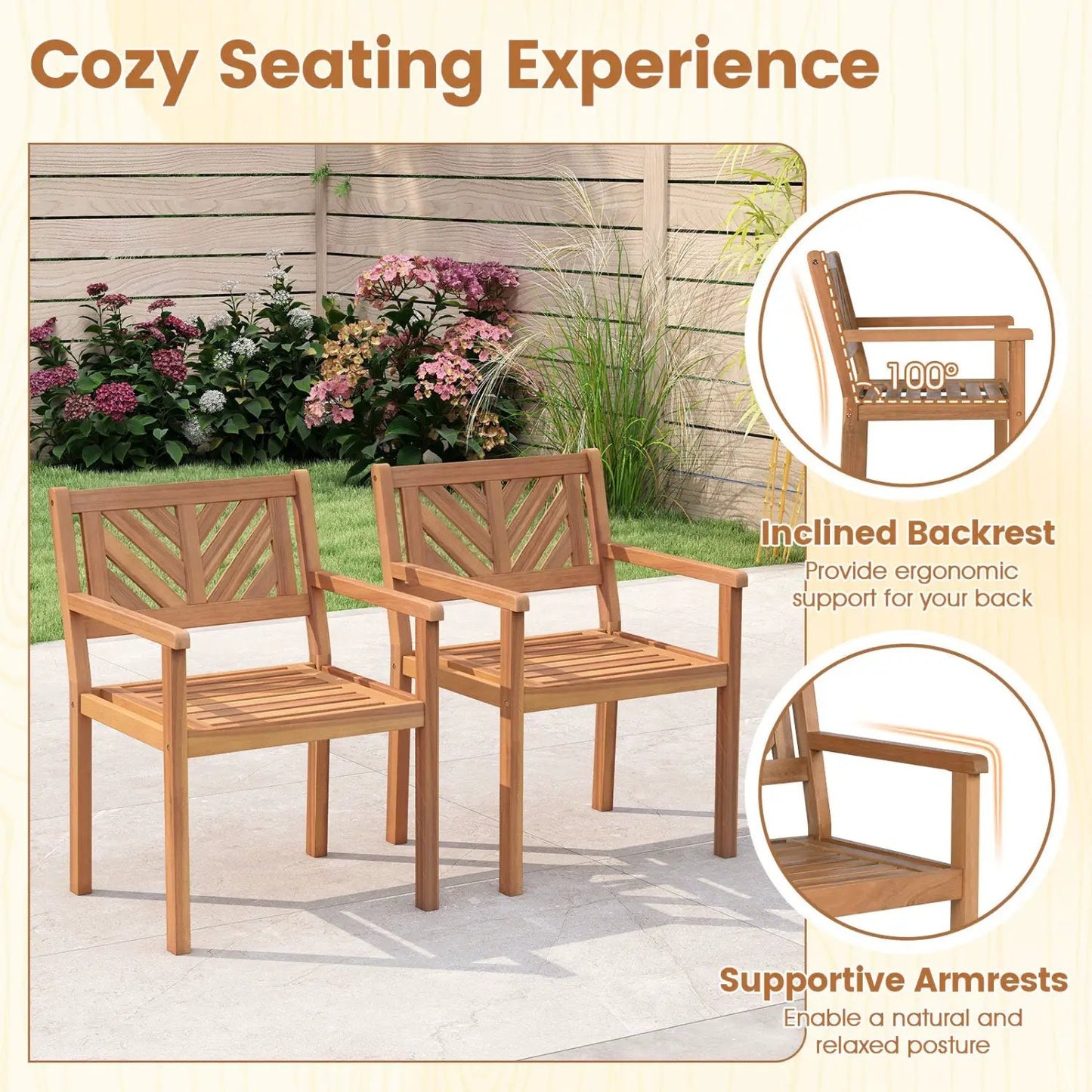 Outdoor Acacia Wood Patio Dining Chairs Garden