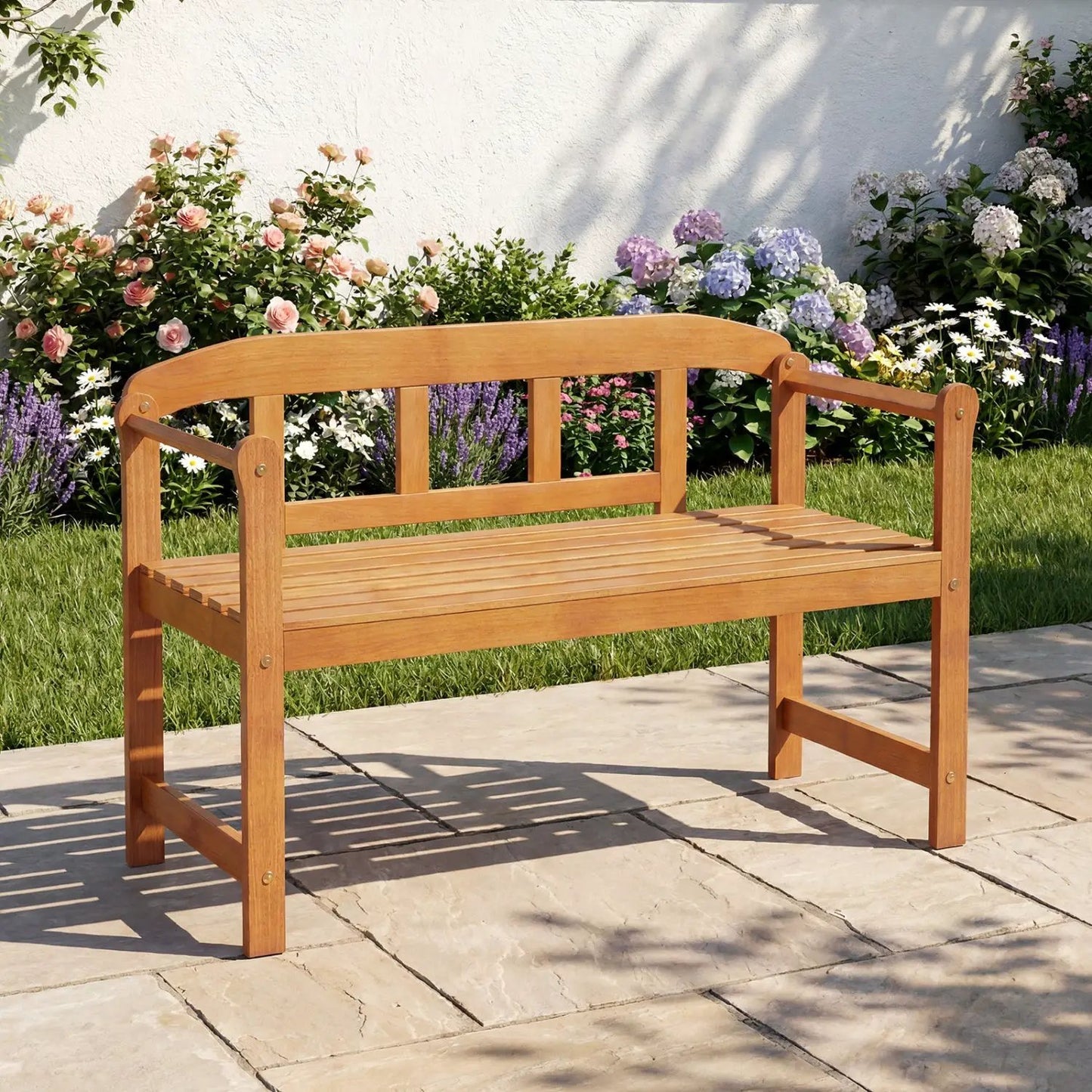Acacia Wood Garden Bench With Backrest and Arms