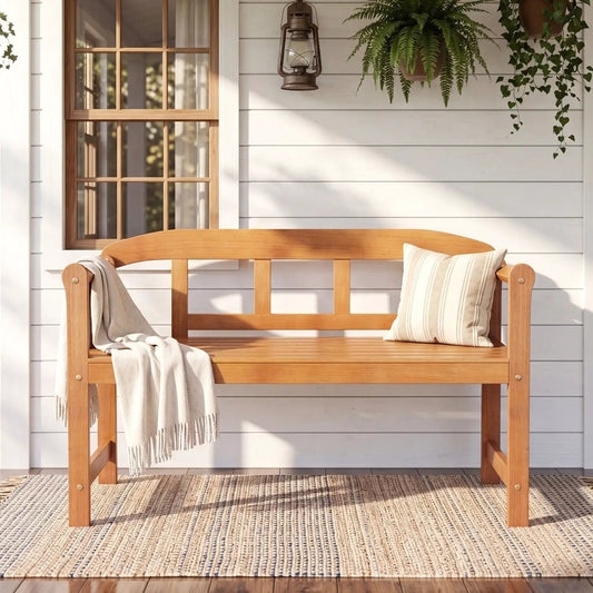 2-Seater Acacia Wood Garden Bench with Backrest and Armrests in natural wood by DirectDeals on Tampa Home & Garden Store