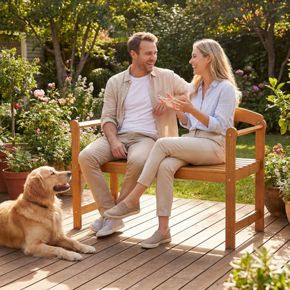 Acacia Wood Garden Bench With Backrest and Arms