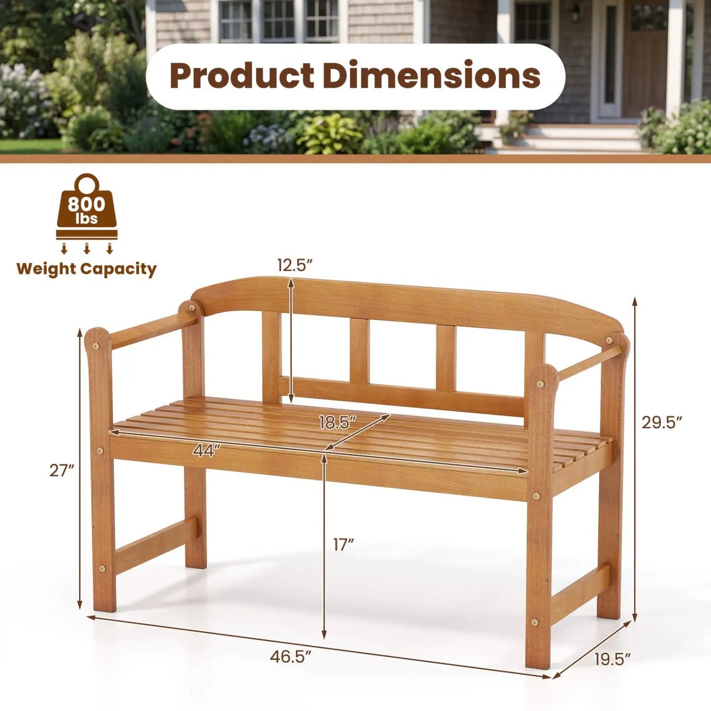 Acacia Wood Garden Bench With Backrest and Arms