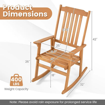 Acacia Wood Rocking Chair with High Back Patio
