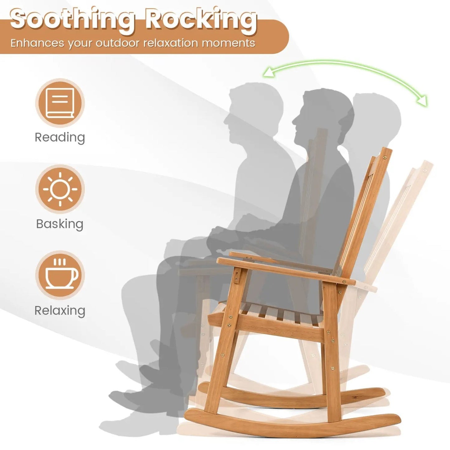 Acacia Wood Rocking Chair with High Back Patio