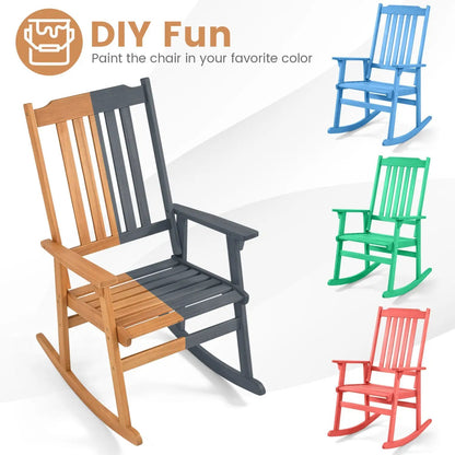 Acacia Wood Rocking Chair with High Back Patio