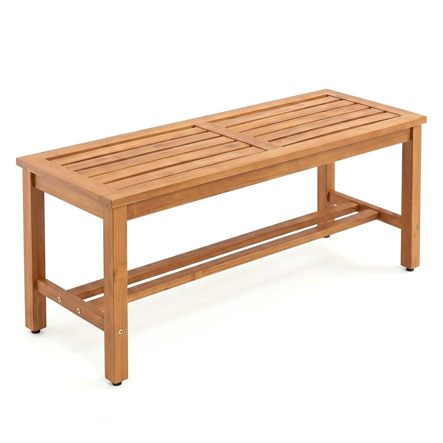 Acacia Wood Patio Bench for Two with Slatted Seat