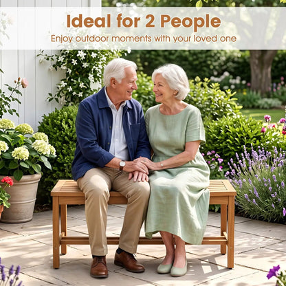 Acacia Wood Patio Bench for Two with Slatted Seat