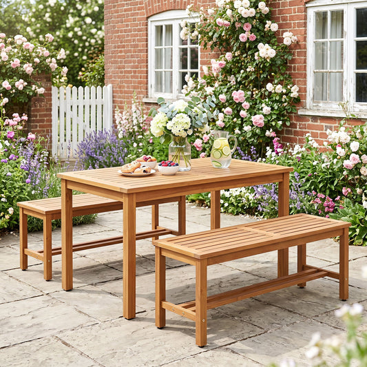 Acacia Wood Patio Bench for 2 with Slatted Seat by DirectDeals in natural finish outdoor dining set on Tampa Home & Garden Store