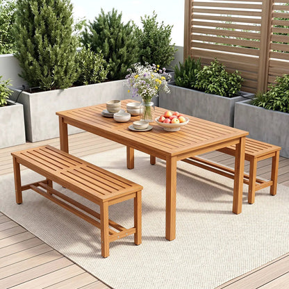 Acacia Wood Patio Bench for Two with Slatted Seat