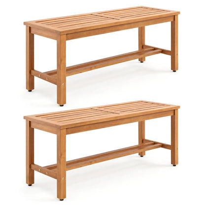 Acacia Wood Patio Bench for Two with Slatted Seat