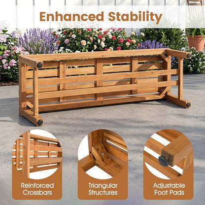 Acacia Wood Patio Bench for Two with Slatted Seat