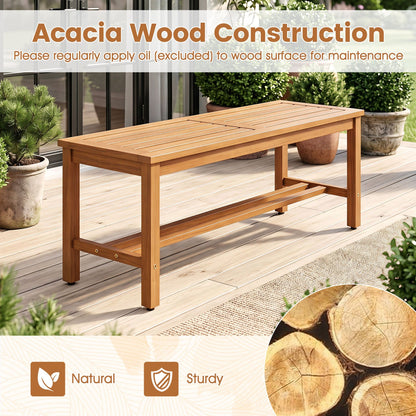 Acacia Wood Patio Bench for Two with Slatted Seat