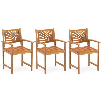 Acacia wood patio dining chairs three with curved armrests and sunburst back finish on Tampa Home & Garden Store
