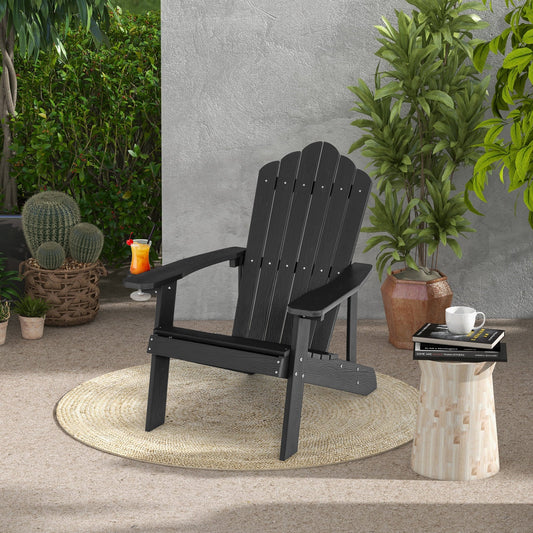 Weather Resistant HIPS Outdoor Adirondack Chair with Cup Holder-Black - Tampa Home & Garden Store