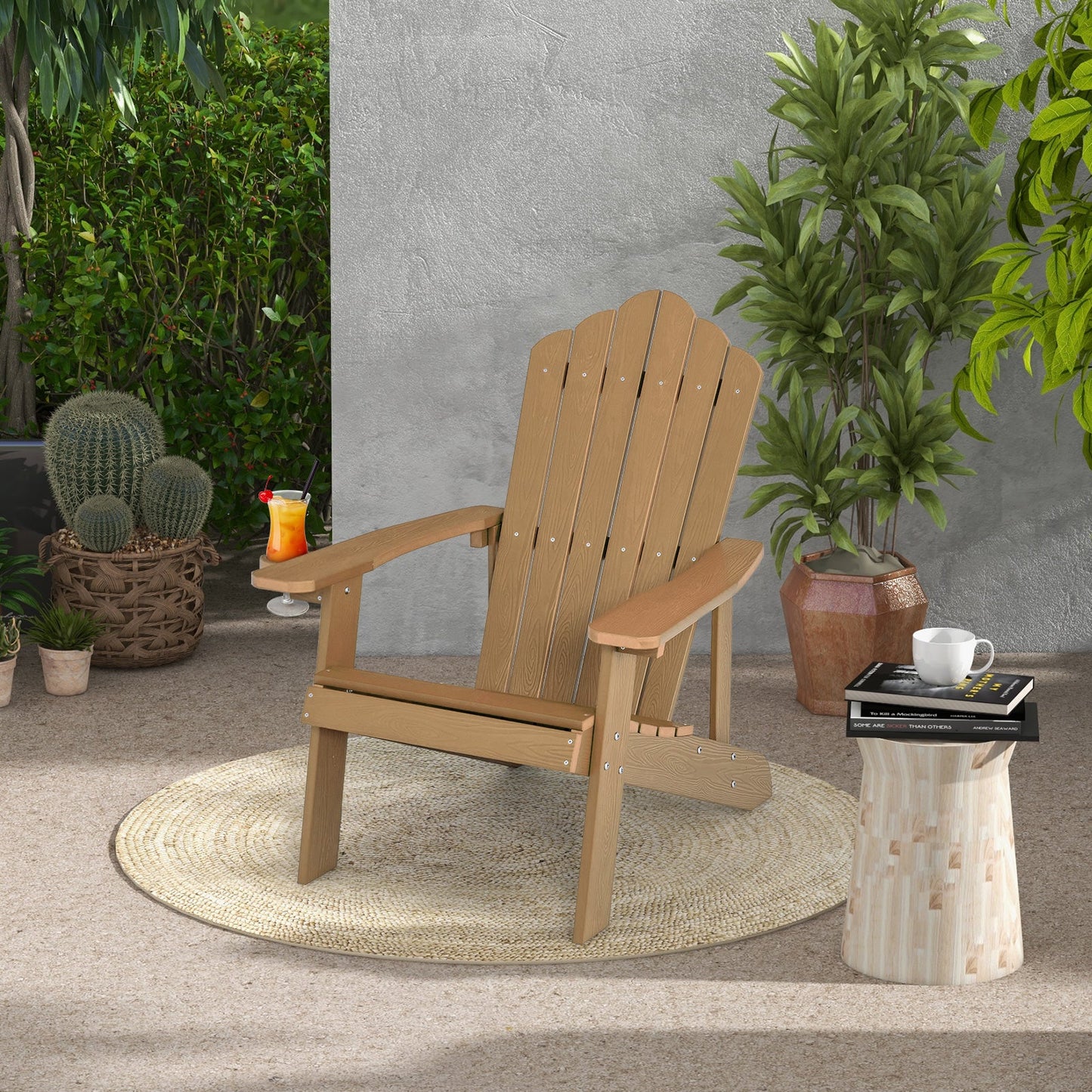 Silla Adirondack para Exterior de HIPS Resistente a la Intemperie con Portavasos-Café