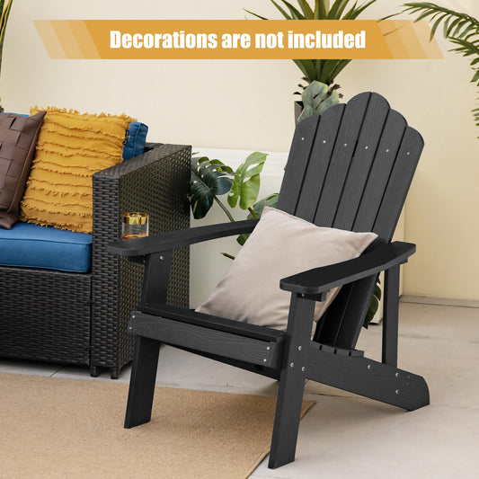 Weather Resistant HIPS Outdoor Adirondack Chair with Cup Holder-Black - Tampa Home & Garden Store