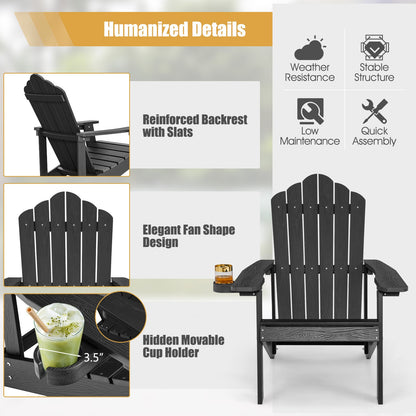 Sillón Adirondack de exterior de HIPS resistente a la intemperie con portavasos - Negro