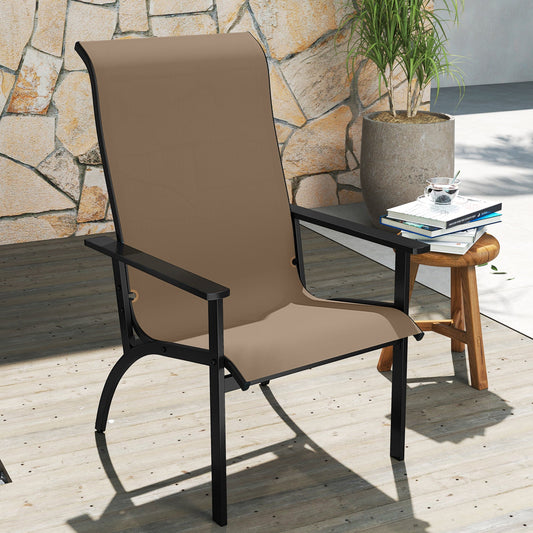 Outdoor Adirondack Chair with High Back and Metal Frame for Porch Garden-Coffee - Tampa Home & Garden Store