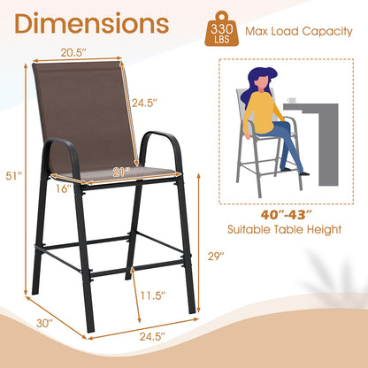 Outdoor Bar Stools Set of 2 29 Inch Fabric Bar Height Stools with Armrests