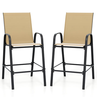 Outdoor Bar Stools Set of 2 29 Inch Fabric Bar Height Stools with Armrests
