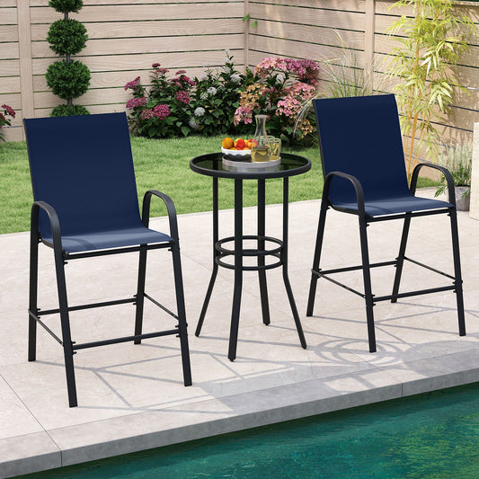 Outdoor Bar Stools Set of 2 29 Inch Fabric Bar Height Stools with Armrests - Tampa Home & Garden Store