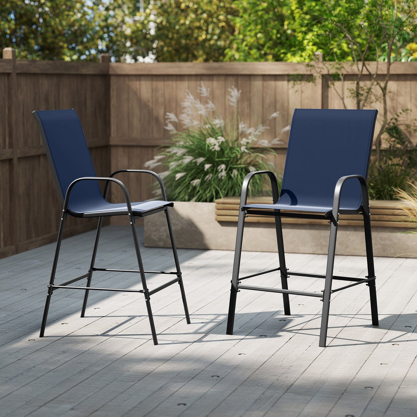 Outdoor Bar Stools Set of 2 29 Inch Fabric Bar Height Stools with Armrests