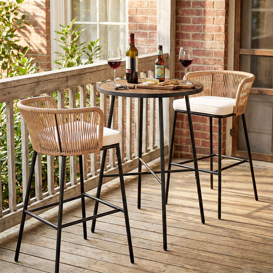 Outdoor Bar Table 41 inch Bar Height Patio Round Table with Acacia Wood Top and Metal Frame - Tampa Home & Garden Store