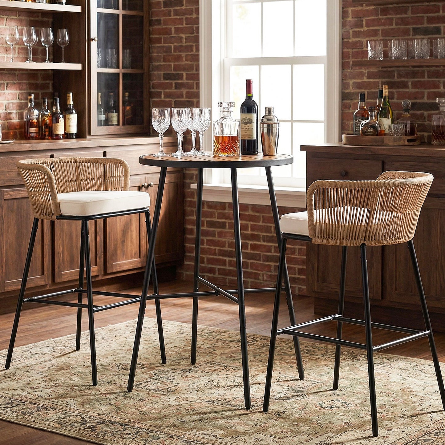 Outdoor Bar Table 41 inch Bar Height Patio Round Table with Acacia Wood Top and Metal Frame