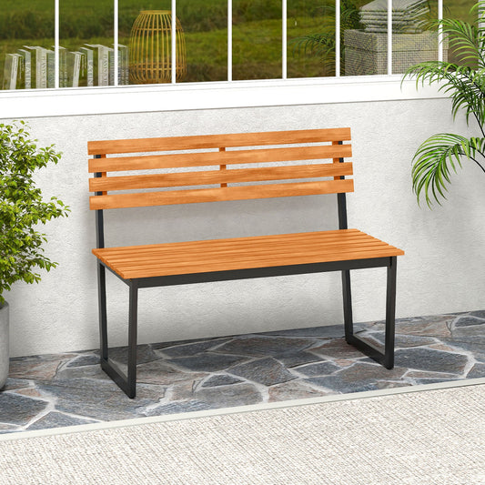 Outdoor Bench Acacia Wood Patio Loveseat with Backrest and Heavy Duty Metal Frame - Tampa Home & Garden Store