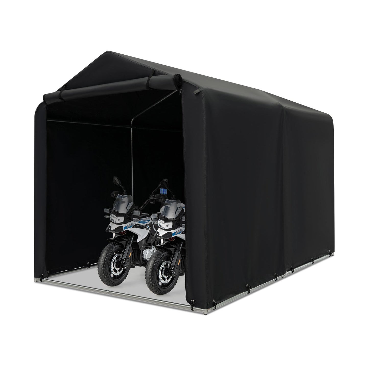 Cobertizo de almacenamiento para exteriores de 7 x 5.2 pies, tienda de campaña para bicicletas con cubierta impermeable y puerta con cremallera, gris