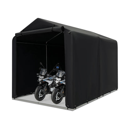 Cobertizo de almacenamiento para exteriores de 7 x 5.2 pies, tienda de campaña para bicicletas con cubierta impermeable y puerta con cremallera, gris